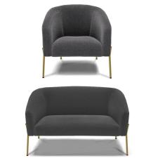 Sofá Namoradeira E Poltrona Pé Ferro Dourado Stella Bouclê Grafite D03 - D`rossi