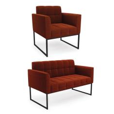 Sofá Namoradeira E Poltrona Industrial Preto Elisa Bouclê Terra D03 - D`rossi