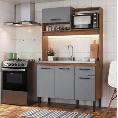 Armário de Cozinha Compacta 4 Portas 1 Gaveta Naty Freijo/ Cinza