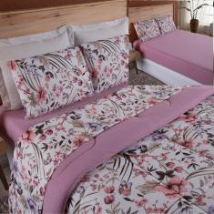 Coordenado Edredom E Lençol King Malha Fio Penteado - Rosê