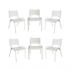 Kit 6 Cadeiras Iso Para Escola Escritório Comércio Branca Base Branca
