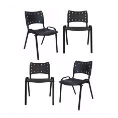 Kit 4 Cadeiras Iso Para Escola Escritório Comércio Preto Base Preto