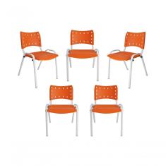 Kit 5 Cadeiras Iso Para Escola Escritório Comércio Laranja Base Branca