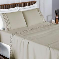 Jogo De Lençol King 300 Fios Bordado Infinity 4 Peças - Cáqui