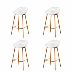 Kit 4 Banquetas Altas Clarice Sidera Rivattis Polipropileno Branca Base Metal Aço