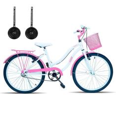 Bicicleta Infantil Aro 24 Com Cestinha e Rodinhas-Feminino