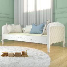 Cama Sofá com Estofado Botões encapados Versailles Timber Branco