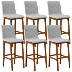 Kit 06 Banquetas Altas Zoe Linho Cinza