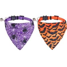 Coleiras de Halloween para gatos com bandana e sino ajustável para cachorros pequenos, meninas e meninos
