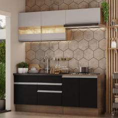 Armário de Cozinha Compacta 200cm Rustic/Preto/Crema Glamy Madesa 07, 