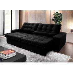 Sofá Retrátil/Reclinável Zurique 2,70m Suede Velut Preto c/ Molas no A