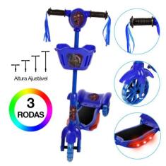 Patinete Infantil Azul Vingadores 3 Rodas Com Led Azul - Zein