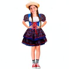Vestido Festa Junina Infantil Xadrez de Luxo PP 3 - 4 - Fantasias Caro