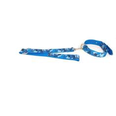 Coleira e guia com argola 40 mm azul tamanho nº.6