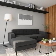 Sofá 3 Lugares Esquerdo Osaka com Chaise Esquerdo Pé Palito Linho Cott