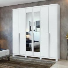 Guarda-Roupa Casal Alonzo 6 Portas 4 Gavetas Com Espelho Branco - Móve