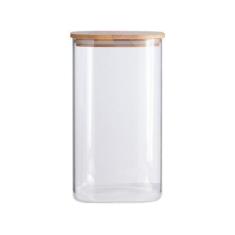 Pote De Mantimentos Quadrado Flat 1400Ml Tampa Bambu Oikos