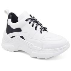 Tênis Sola Alta Tratorado Detalhes Recortes Chunky Dad Sneaker Cadarço Adicional-Feminino