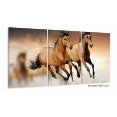 Quadro Cavalos Decorativo Paisagem Em Tecido 3 Peças