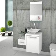 Conjunto para Banheiro Gabinete com Cuba de Apoio Folha L34 e Espelheira Legno 631W Branco/Branco Chess