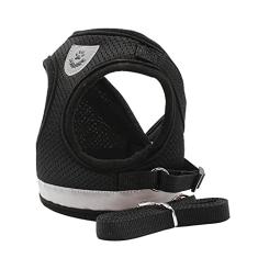 Peitoral para animais de estimação respirável ajustável com coleira, colete macio para gatos com design refletivo para caminhadas e escape, colete refletivo para cães/gatos com correia