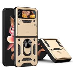 Capa protetora para Samsung Galaxy Z Flip 4 3 com suporte Kickstand Ring magnético e câmera de grau militar à prova de choque, dourada, para Samsung Z Flip 4