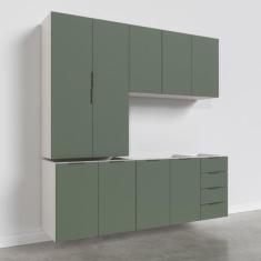 Cozinha Modulada 4 Peças sem Tampo 2 Aéreos 5 Portas e 2 Balcões Ipanema CabeCasa MadeiraMadeira Verde Folha/Branco
