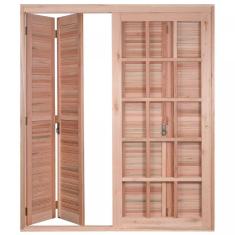 Porta de Madeira Balcão Pantográfica 213x180cm com Batente de14cm EWK 470 Rondosul Madeira marroml sem pintura