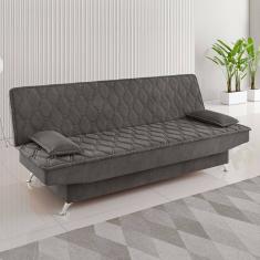 Sofá Cama 3 Lugares Polaris Retrátil Veludo Grafite - Viero Móveis