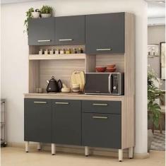 Cozinha Compacta 6 Portas 1 Gaveta 1,60 cm  Alamo   Avena / Grafito Demobile 