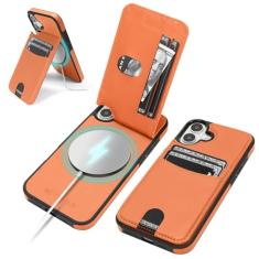 SkyEagle Capa carteira compatível com Magsafe para iPhone 16 com suporte para cartão de suporte, bloqueio RFID, compartimentos para cartão de crédito, couro PU, homens e mulheres, capa de telefone