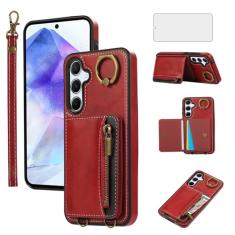Asuwish Capa de telefone para Samsung Galaxy A35 5G capa carteira e protetor de tela de vidro temperado zíper flip anel de crédito suporte de cartão suporte couro robusto acessórios de celular A 35