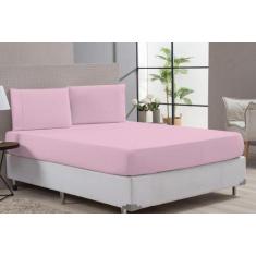 Jogo Lençol Cama Casal Queen 80% Algodão Rosa Elástico - Beatriz Emxov