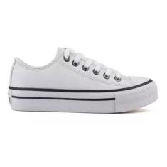 Tenis All Feminino Cano Baixo Star Authentic plataforma couro branco -