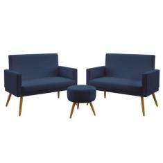 Kit 2 Poltronas Namoradeiras Decorativas Nina Com Rodapé Puff Solar Su