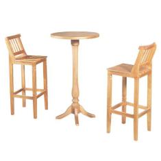 Conjunto Bistrô Mesa Madeira Maciça com 2 Banquetas Confort Ripada Nat