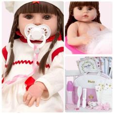 Boneca Bebe Reborn Fofinha Princesa 46cm Com Kit Acessórios - Cegonha 