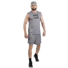 Fantasia Presidiário Adulto Masculino Com Bermuda Listrado - HNG, Pret
