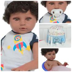 Boneco Reborn Masculino Cabelo Cacheado Roupa Aviãozinho - Cegonha Reb