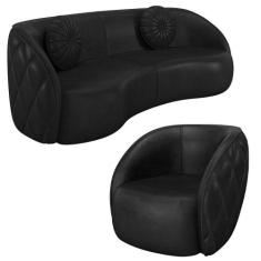 Sofá Decorativo 3 Lugares 288cm com Almofadas e Poltrona Zion M22 Sint