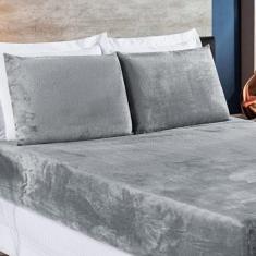 Jogo De Cama Queen Biasoft Manta Flannel 3 Peças - Cinza - Bia Enxovai