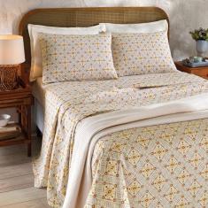 Jogo de Cama Queen 4 peças Lençol com Elástico 100% Algodão Percal 130