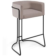 Banqueta Alta Decorativa Fixa Betina D02 Estrutura Aço Assento Linho Bege Preto Lyam Decor