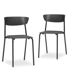Kit 02 Cadeiras Fixa Base Preta Empilhável Bit F02 Preto