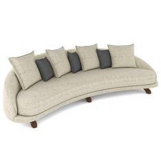 Sofá Living 3 Lugares 265Cm Pés Madeira Morales Com Almofadas Linho Bege Areia/Cinza