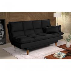 Sofá Cama Andorra 3 Lugares Império Reclinável Casal Pés Madeira Suede Preto 381