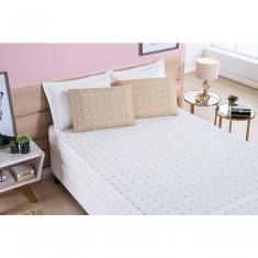 Jogo De Cama Lençol 200 Fios Petit Poá Casal Padrão 03 Peças - Caqui