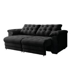 Sofá Retrátil E Reclinável Bipartido 3 Lugares Suede Veludo Coliseu Selmer Preto