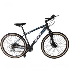 Bicicleta Aro 29 Gti Roma Alumínio 21v Freio A Disco Garfo Suspensão Pneu Faixa Bege - Preto-azul Tam.15