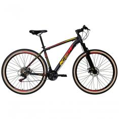 Bicicleta Aro 29 Ksw Xlt Alumínio 27v Freio Disco Mecânico Garfo Suspensão Pneu Faixa - Preto/vermelho/amarelo Tam.19